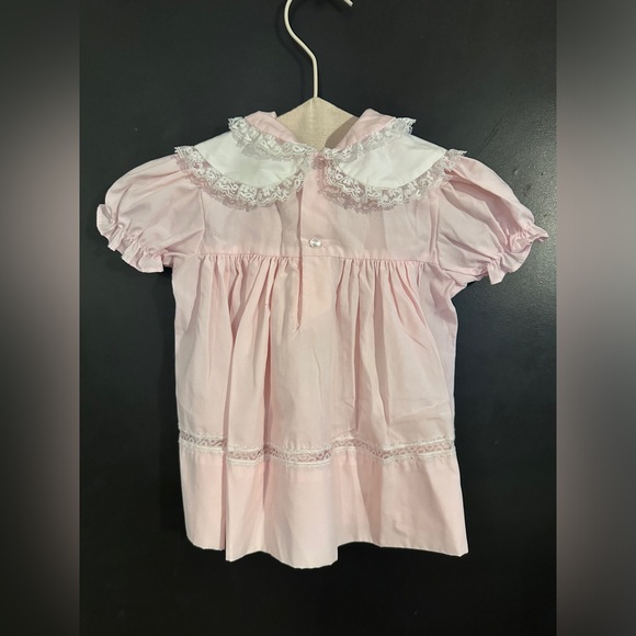12m pink & white dress made by Baby Jogs. Lace & embroidery around the neck. - Picture 2 of 5